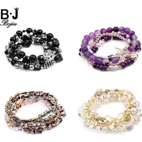 18 Styles Bohemian Geometric Womens Charms Bracelets Set Gold Silvery Accessories Crystal Stone Metal Beaded Bracelet BCSET297