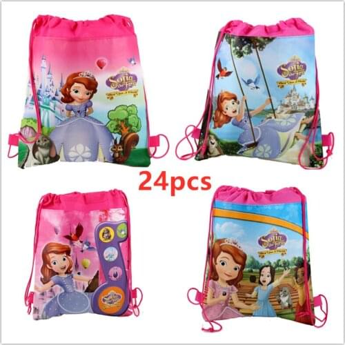 24Pcs Disney Princess Sofia Theme Non-woven Drawstring Backpack Gift Bag Storage Bag Girls Kids favor school bags Party Supplies