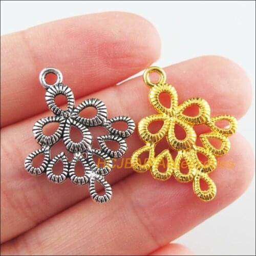 25Pcs Retro Tibetan Silver Tone Gold Color Flower Chinese Knot Charms Connectors 20.5x26mm