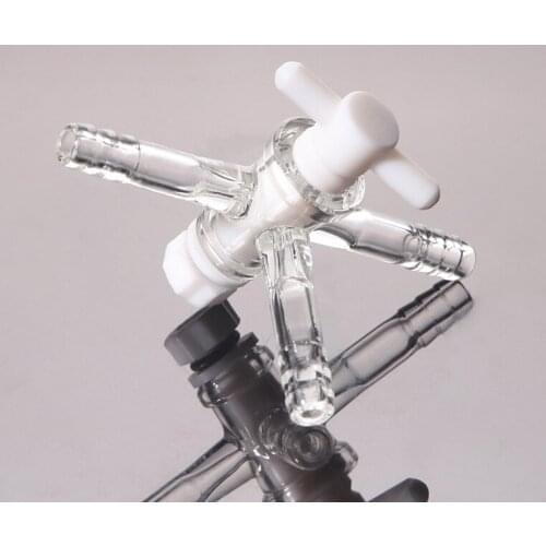 3-Way T-Type Link Borosilicate Aluminum Alloy Glass PTFE Hose Link Manual PTFE Plug Valve Durable Vacuum Test Adapter