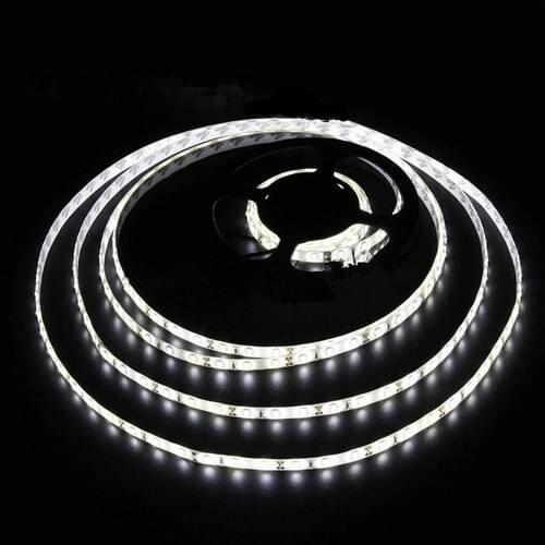 16.4FT 5050SMD LED Strip 4500K 5M 300LED Flexible Light IP65 Waterproof 60LED/M 12V Nature White+10key mini dimmer+AC DC adapter