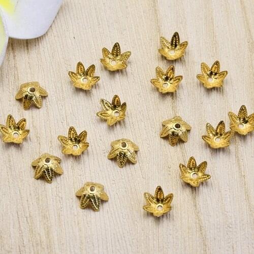 50pcs/lot Fashion Copper Flower Beads Caps 6.5mm Earrings Jackets Findings Beads Receptacle Spacer DIY Jewelry Making Materials
