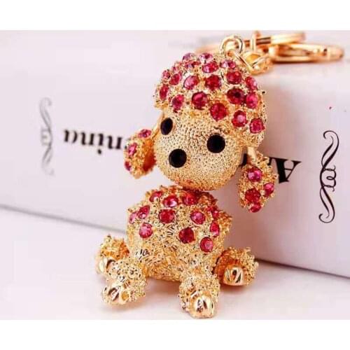 Car Keychain Rhinestone Puppies Car Key Chain Luxury Student Bag Cute Key Chain Charm Stainless Steel Ring Key Chain Accessories