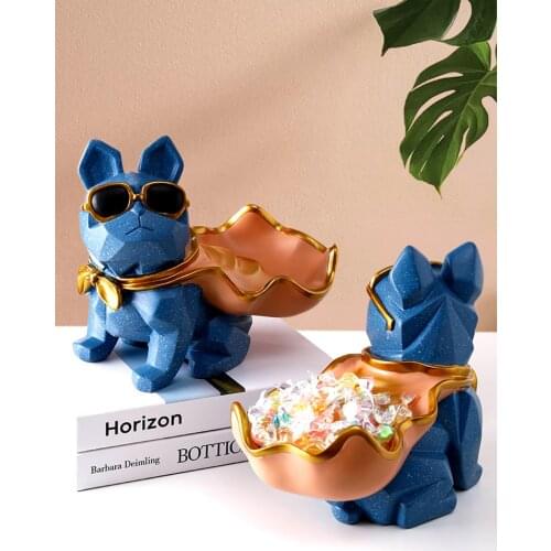 French Fighting Dog Resin Storage Jar Jewelry Cosmetic Container Living Room Candy Jar Key Organizer Home Creativity Ornaments