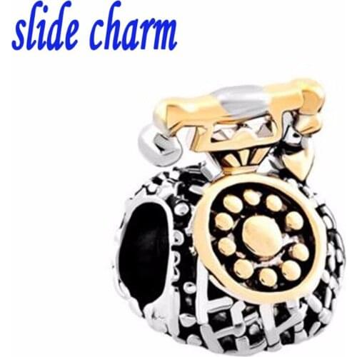 Slide charm Free shipping New European fashion antique phone charm beads fit Pandora bracelet