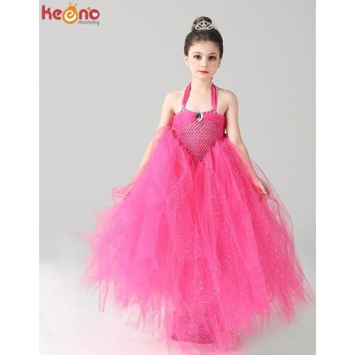 Glittery Hot Pink Tulle Girls Party Tutu Dress Princess Stunning Ball Gown Dress for Children Wedding Pageant Birthday Costume