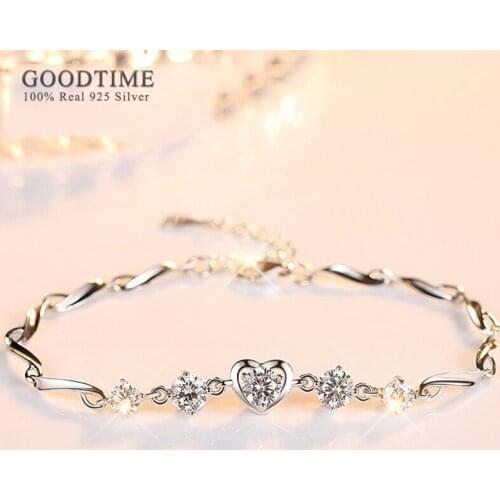 Luxury Women Bracelet Pure 100% 925 Sterling Silver Heart Zircon BraceletsJewelry Charm Wedding Gift For Girl Party