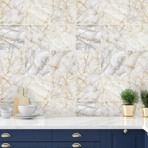 Funlife® White and Gold Marble Wall Sticker Self-Adhesive Easy to Clean Tile Sticker for Bathroom Kitchen Backsplash Floor Wall