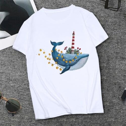T-shirts New Summer Fashion Female T Shirt Casual Short-sleeved Oversize Tops Tshirt Streetwear whale Print Graphics Tees Women