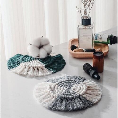 Hand-woven Color Block Cotton Heat Insulation Bowl Mat Placemat Coaster Cushion