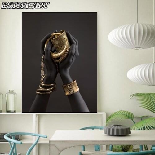 Canvas Painting for Living Room Black Gold Hand Poster and Prints HD Body Parts Picture WALL HOME DECOR Scandinavian Painting