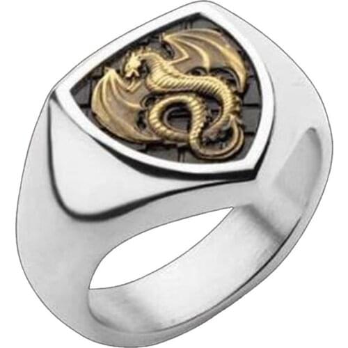 Dragon Shield Design Silver Color Ring Vintage Middle Ages Cluture Magic Animal Pattern Finger Accessories Bijoux Daily Wear