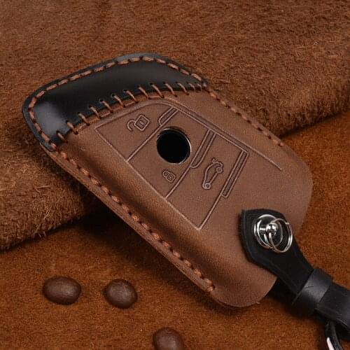 Leather Car Key Case Cover for BMW X5 F15 X6 F16 G30 7 Serie G11 X1 F48 F39 Shell Keys Protection Ring Keychain Holder