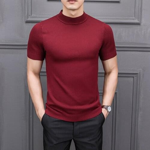 MRMT 2021 Brand New Autumn Mens T Shirtpure Color Semi-high Collar Knitting for Male Half-sleeved Sweater Tops