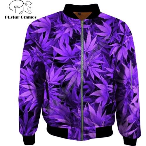 2019 Autumn/winter Fashion Mens bomber jackets Purple weed Printed 3d Zip Long Sleeve Pullover Unisex Casual Zipper jacket