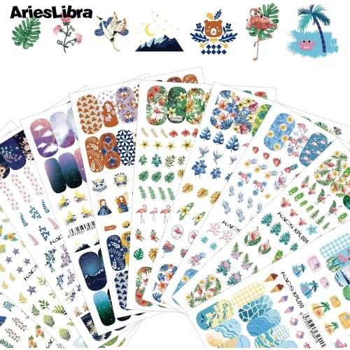 AriesLibra Large Size Nail Stickers Set Flamingo Flower Leaves Nail Art Water Transfer Decals Summer Series Tattoos Sliders