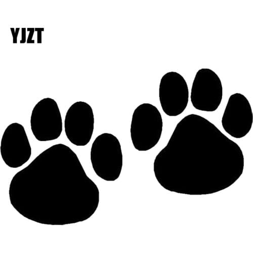 YJZT 10.2*6.4CM Cat And Dog Paw Print Car Styling Decoration Decal Creative Cartoon Car Sticker Black/Sliver C6-1012