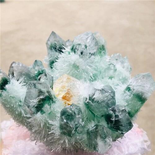 Natural Green Ghost Phantom Quartz Crystal Cluster rock stones and crystals mineral reiki Healing Specimen Home deco