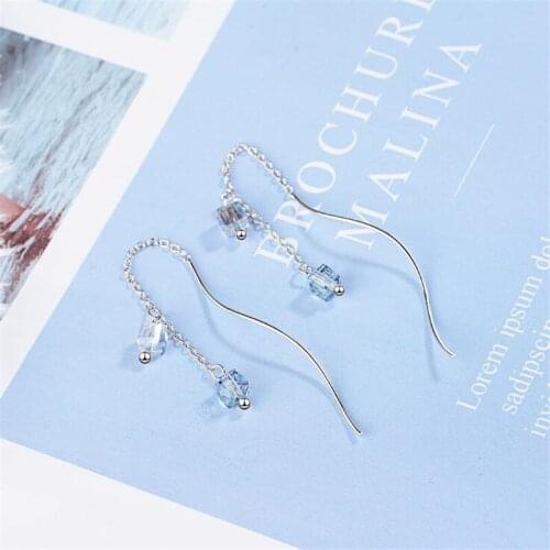 New Korean Fashion Aurora Sugar Candy Ear Line 925 Sterling Silver Jewelry Long Fairy Colorful Square Dangle Earrings SE761