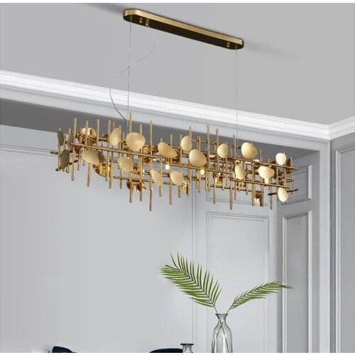 New style light luxury simple geometric long restaurant leaf chandelier postmodern study bar hotel high-end lamps