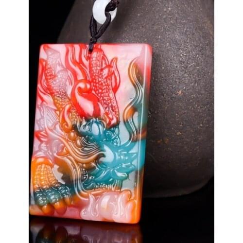 Natural Color Jade Hand Carved Dragon Pendant Fashion Boutique Jewelry Mens and Womens Seven Color Dragon Necklace