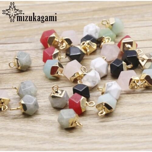 1PCS Natural Stone Charms Pendant Crystal Semi Precious Octagon Charms For DIY Jewelry Accessories