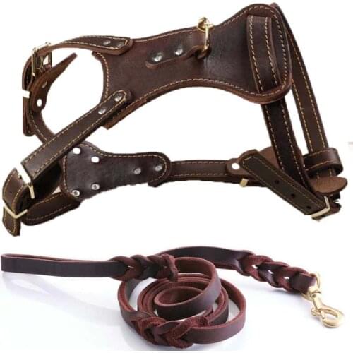 Adjustable Leather Chest Strap Vest 2.1 Meters Long Traction Rope Dog Strap No Tension Big Dog German Shepherd Pet Supplies