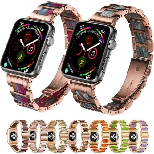New Stainless Steel and Color Resin Strap strap for Apple Watch 40 44 38 42mm for iWatch Series 5 4 3 2 1 Bracelet Color