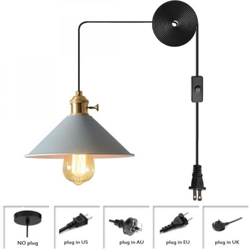 Grey Metal Industrial Mini Pendant Lighting Modern Ceiling Lights with Hanging Cord Colorful Plug In Pendant Lamp