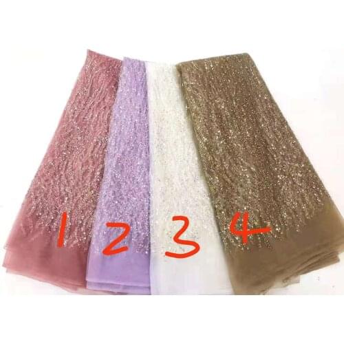 Heavy Beads and Sequins Tulle Lace Latest African Fabric JRB-14.60206 Nigerian French Lace Fabric With Shinny for Party Dress