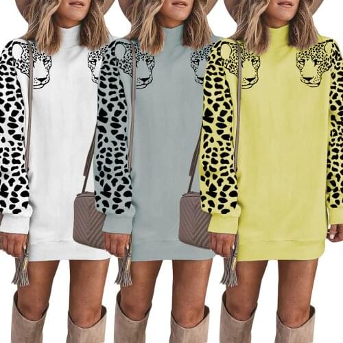 COLDKER Women Leopard Print Mid Long Hoodie Fashion Pullovers Turtleneck Long Sleeve Solid Color Patchwork Streetwear clothing