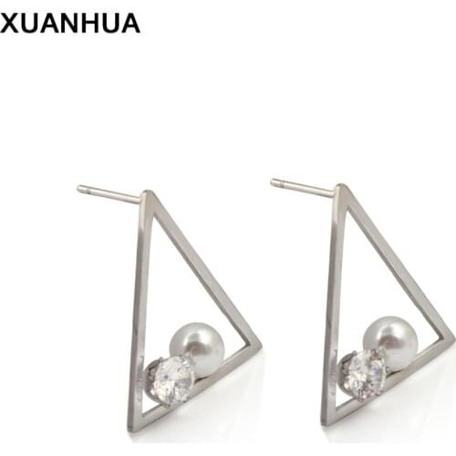 XUANHUA Fashion Trendy Titanium Stainless Steel Earrings triangle earrings Fashion Jewelry Earring 2019 Stud Earrings For Women