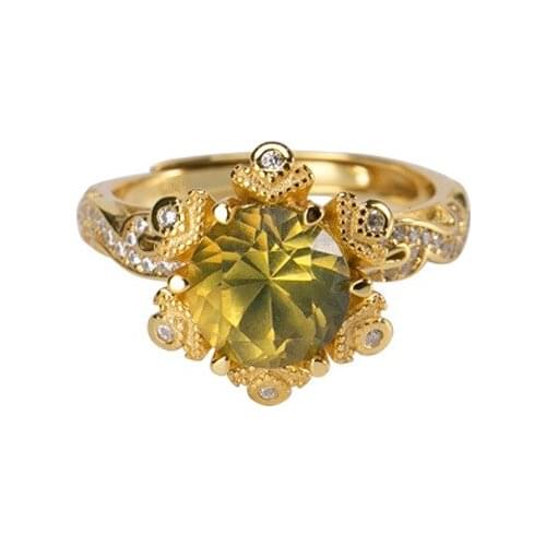 S925 sterling silver gold plated Natural Mexican blue amber Ring Personality Light luxury Temperament Ladies Open ring