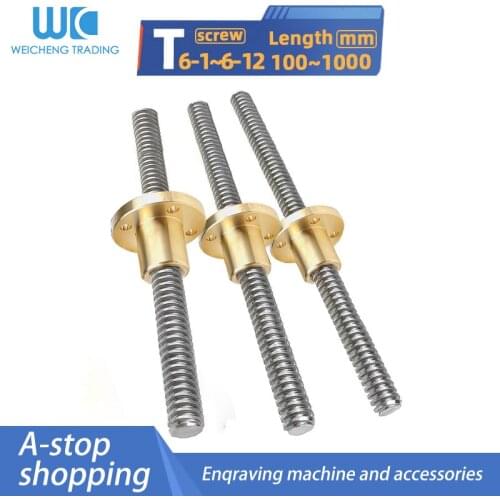 1/2PC mini 3D printer screw T6 lead is 1/2/4/6/12 screw+flang cooper ball nut 100 150 200 250 300 350 400 450 500 600 800 1000m