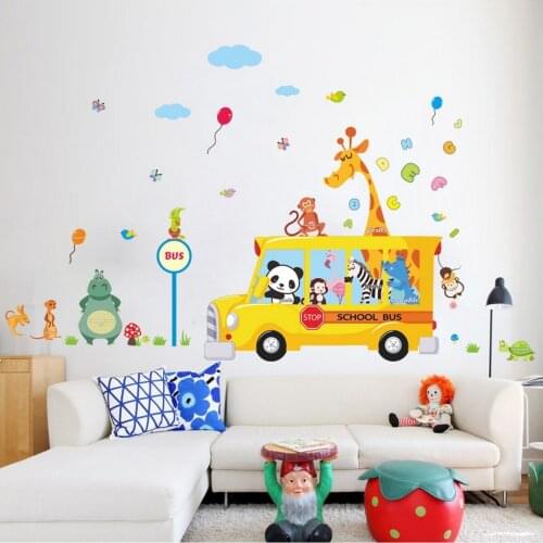 170 X 100 CM Kids Room Decoration Gift Wall Sticker School Bus And Cute Animals Quality Product 2021 Trend New Stylish Great Wall Sticker For Children Useful And Easy Application