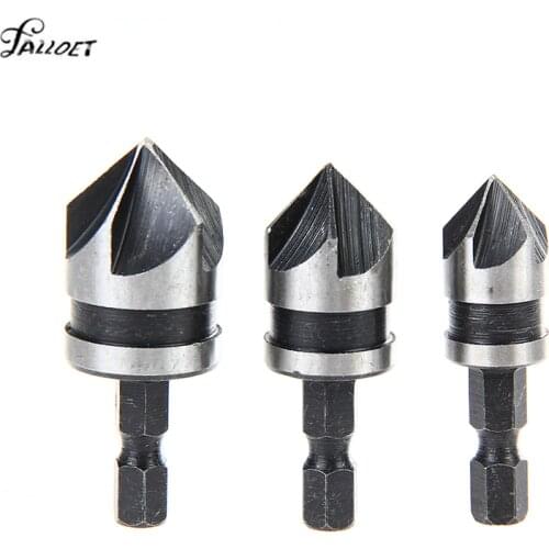 3Pcs 5 Flute 12-19mm Countersink Drill Bit Woodworking Chamfer Counter Sink Deburring Chamfer Tools Set