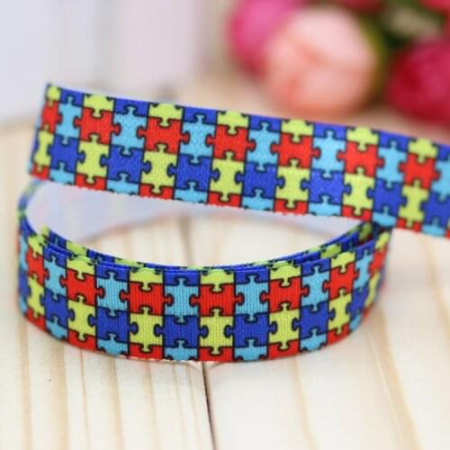 5/8'' Free shipping Fold Over Elastic FOE autism printed headband hair band diy decoration wholesale OEM B325