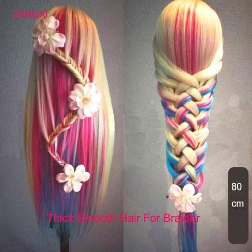 80cm Synthetic Hair Head Dolls For Hairdressers Mannequin Head Hairstyles Female Manikin Hairdressing Styling Training Head