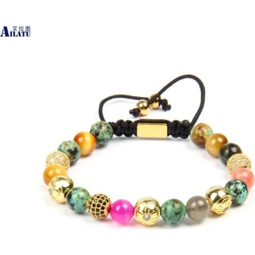 Ailatu Men 's Beaded Stone Macrame Bracelets with 8mm Natural Stone Beads Top Quality