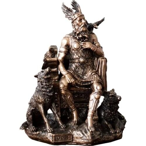 ANTIQUE ODIN STATUE RESIN NORTHERN EUROPE MYTH GOD WARRIOR CHARACTER FIGURE DECORATION ART AND CRAFT ORNAMENT ACCESSORIES L3196