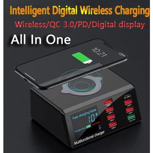 100W Multi 8 Port USB Fast Charger For Iphone 11 Pro XS XR 8 Quick Charge 3.0 Qi Wireless Charger For Samsung S10 S9