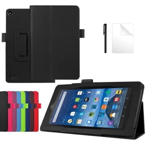 Litch Style PU Leather Case for Kindle Fire 7 2019 2017 smart Stand Cover for New Fire 7 7.0 inch case +filmPen