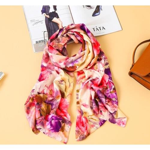 Long Wraps Beach 100% Feel Silk Scarf Fashion Flower Soft Hot Shawl 2019 Summer Scarves Luxury Brand Elegant Foulard for Female