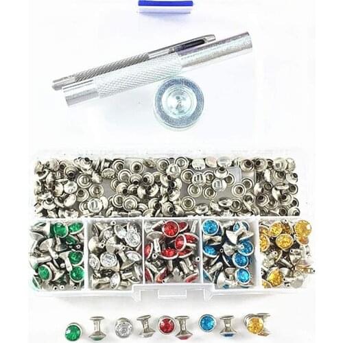 Double-Sided Rhinestone Studs Punk Diamond Spikes Rivetsfor Leather/Belt/Handbag Leather Decoration with Fixing Tool