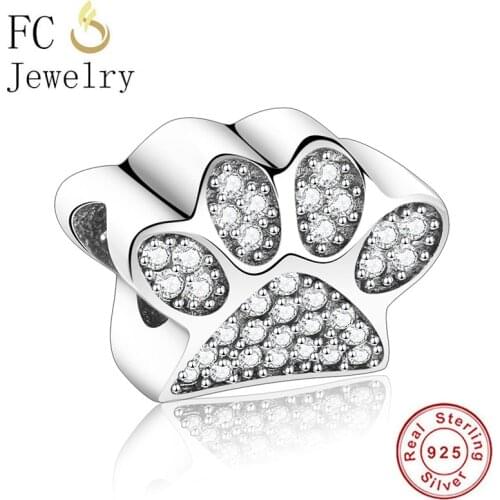 FC Jewelry Fit Original Brand Charm Bracelet 925 Sterling Silver Bear Paw Print Pave Zircon Bead For Making Women Berloque 2020
