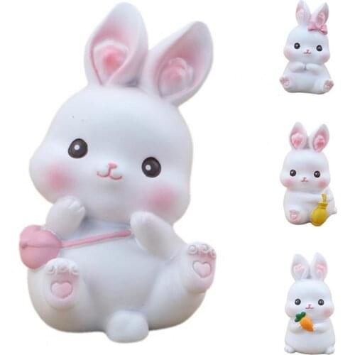 Rabbit Figurines Lovely Shape Micro Landscape Resin Cartoon Rabbit Craft Ornament for Car Decor