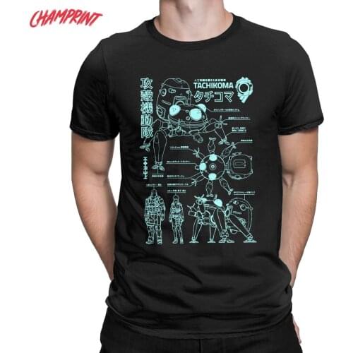 Tachikoma Blueprint Ghost In The Shell T Shirt for Men Cotton Humorous T-Shirt Crewneck Tees Short Sleeve Clothes 4XL 5XL 6XL