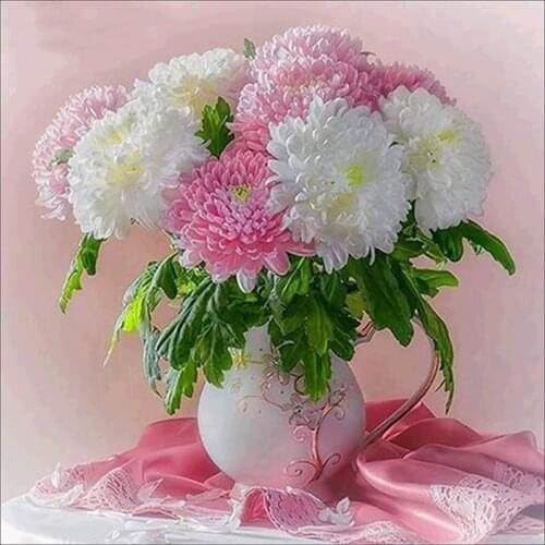 Chrysanthemum 5D DIY diamond Painting flowers 3D Cross Stitch diamond embroidery mosaic diamonds wall stickers home decor vase