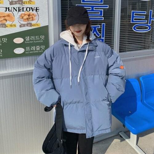 JuneLove Women Winter Hooded Thick Warm Down Coats Female 2021 Loose Solid Cotton-padded Parkas Ladys Sweet Korean Outerwears
