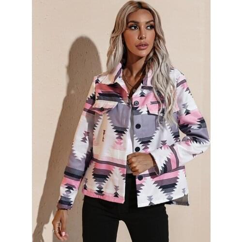 2021 Autumn Winter Women Fashion Button-down Cardigans Adults Printed Long Sleeve Turn-down Collar Coata Outerwear